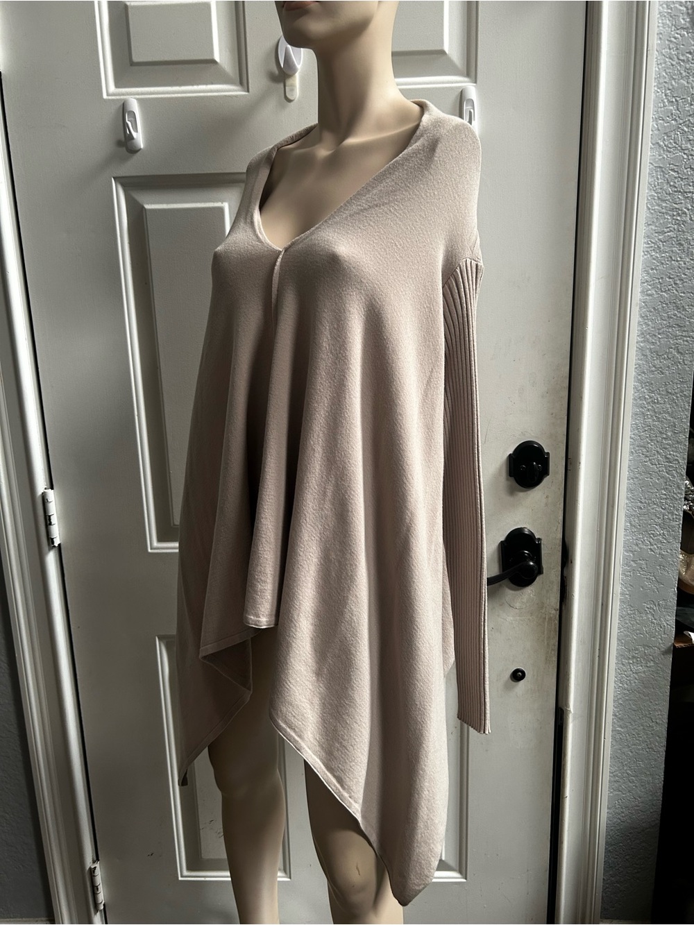 Sarah Pacini Asymmetrical Knit Draped Blouse Cardigan in Light Beige-One size